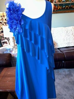 Vintage Nic & Dom Petites Royal Blue Ruffled Sleeveless Dress XL-P Knee L